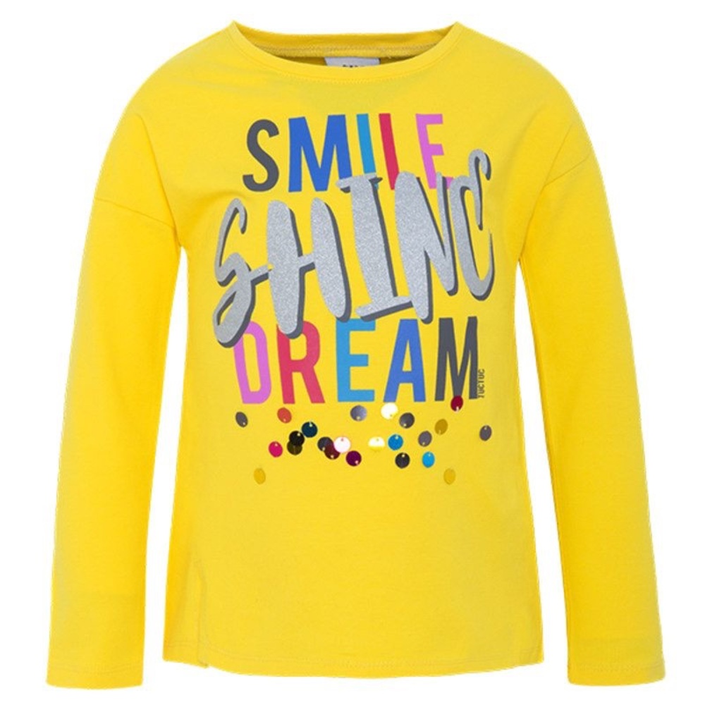Vibrant Yellow and Blue Long Sleeve Tees with Playful Graphics